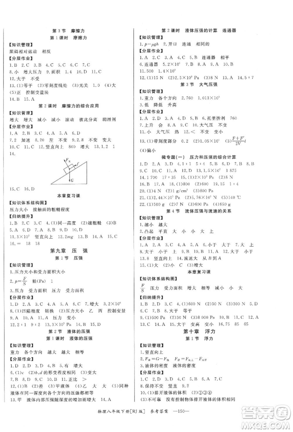 湖南教育出版社2022全效學(xué)習(xí)同步學(xué)練測(cè)八年級(jí)下冊(cè)物理人教版參考答案