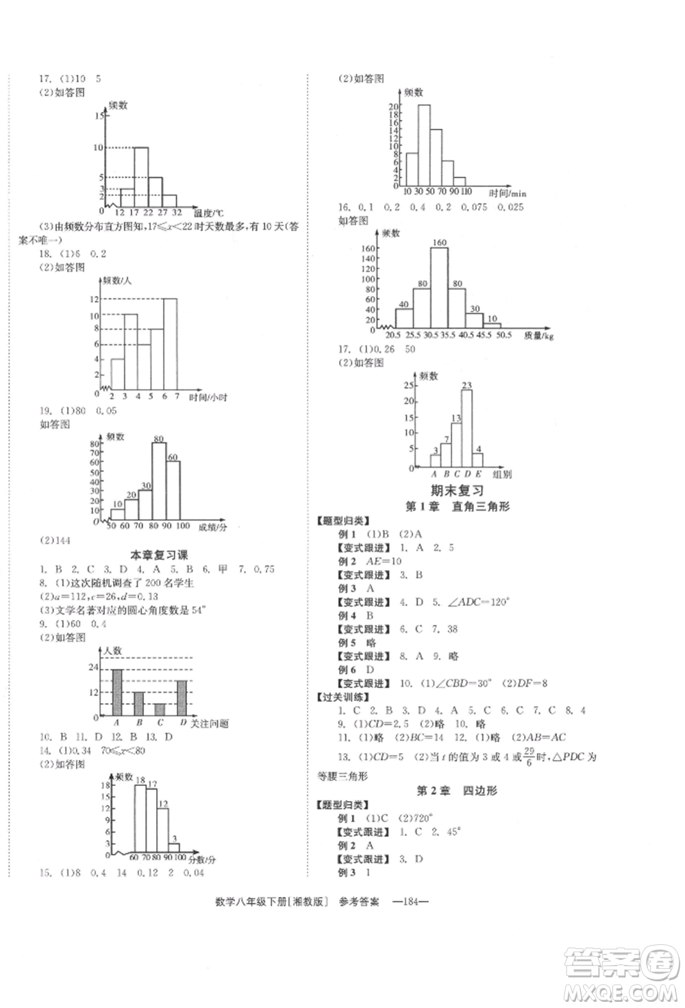 湖南教育出版社2022全效學(xué)習(xí)同步學(xué)練測八年級下冊數(shù)學(xué)湘教版參考答案