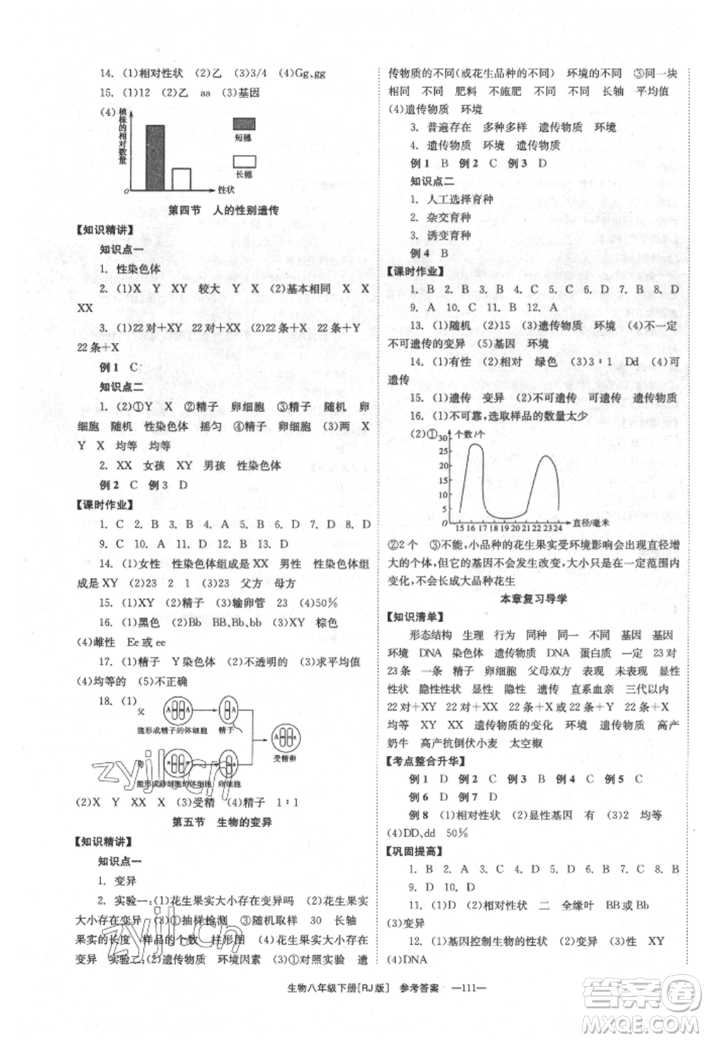 湖南教育出版社2022全效學(xué)習(xí)同步學(xué)練測(cè)八年級(jí)下冊(cè)生物人教版參考答案