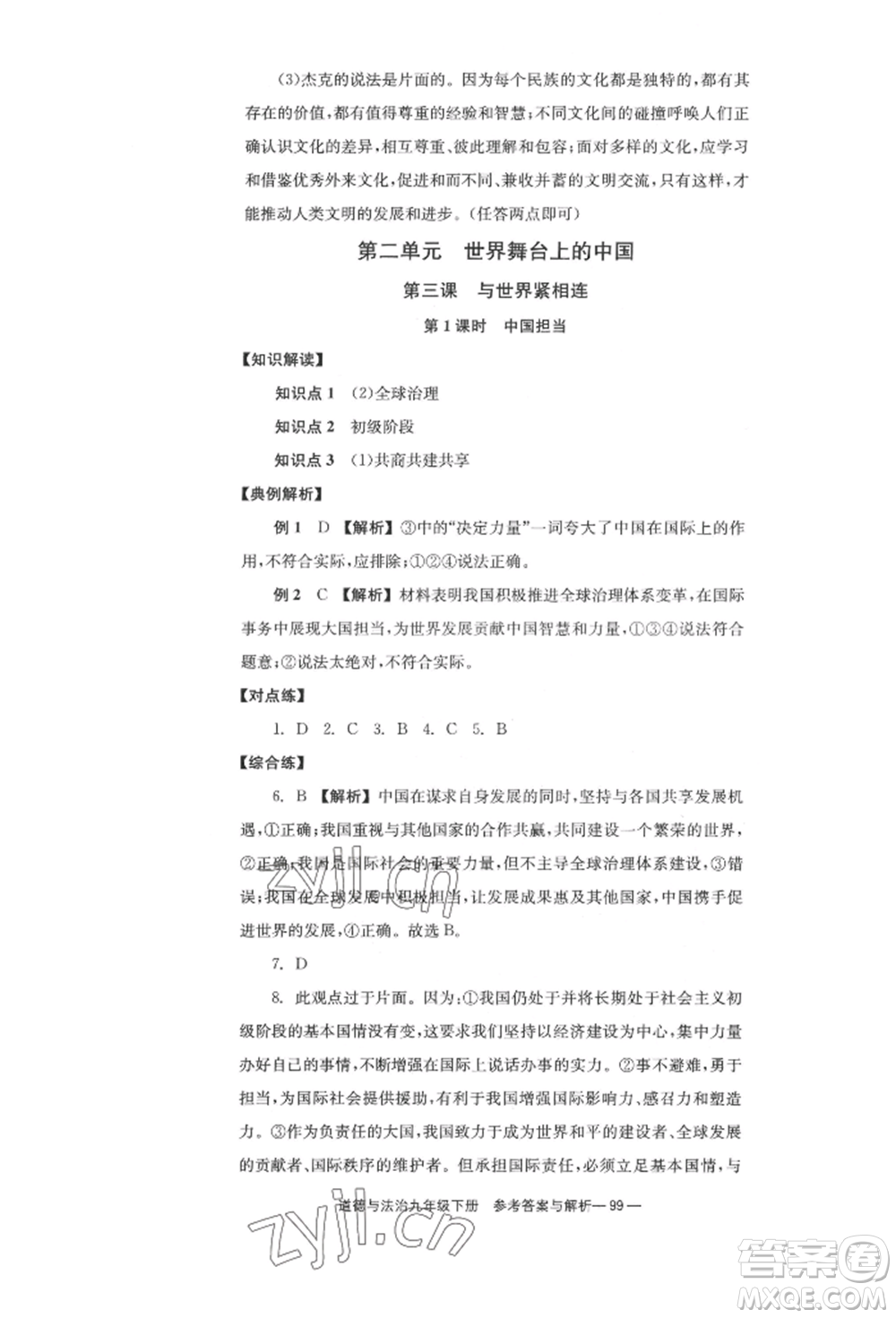 北京時(shí)代華文書局2022全效學(xué)習(xí)學(xué)業(yè)評(píng)價(jià)方案九年級(jí)下冊(cè)道德與法治人教版參考答案