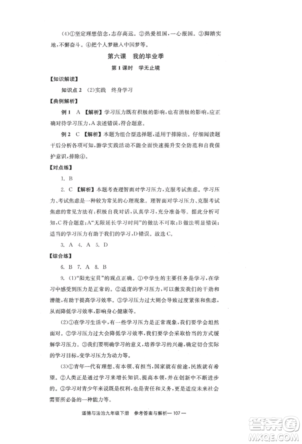 北京時(shí)代華文書局2022全效學(xué)習(xí)學(xué)業(yè)評(píng)價(jià)方案九年級(jí)下冊(cè)道德與法治人教版參考答案