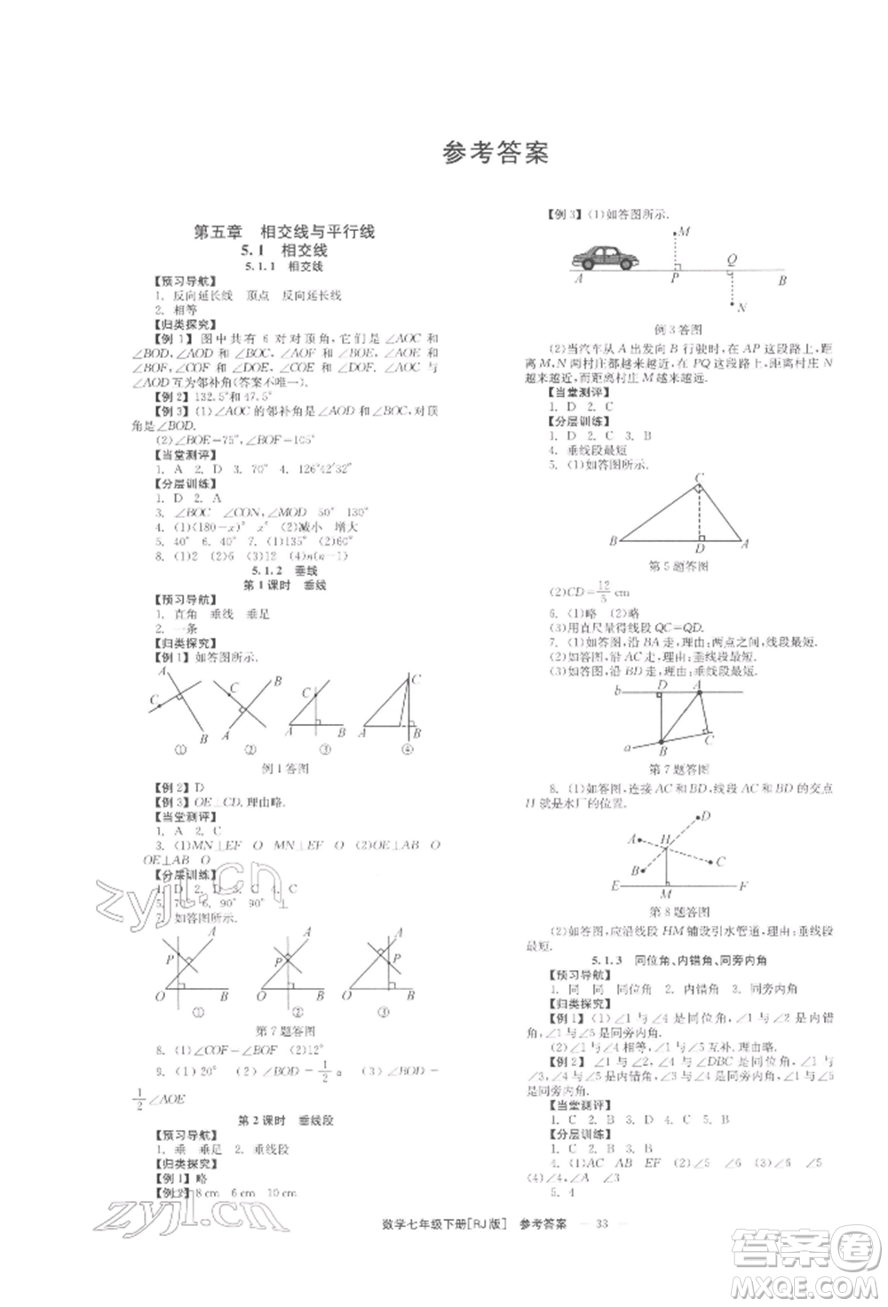 北京時(shí)代華文書局2022全效學(xué)習(xí)學(xué)業(yè)評價(jià)方案七年級下冊數(shù)學(xué)人教版參考答案