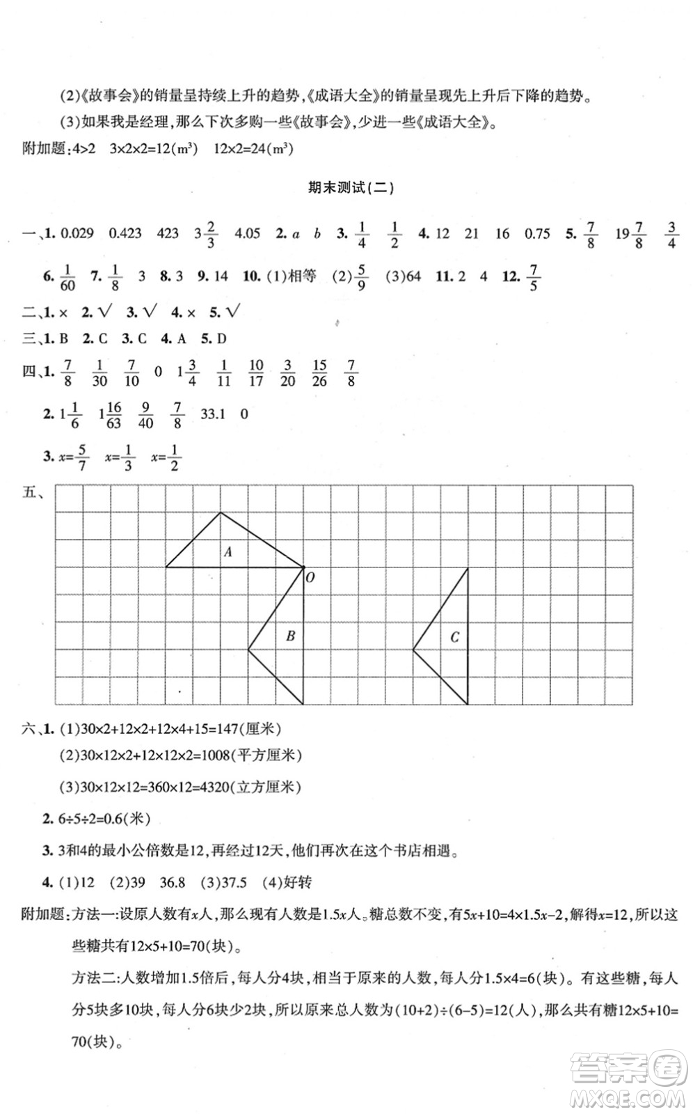 新疆青少年出版社2022優(yōu)學(xué)1+1評價與測試五年級數(shù)學(xué)下冊人教版答案