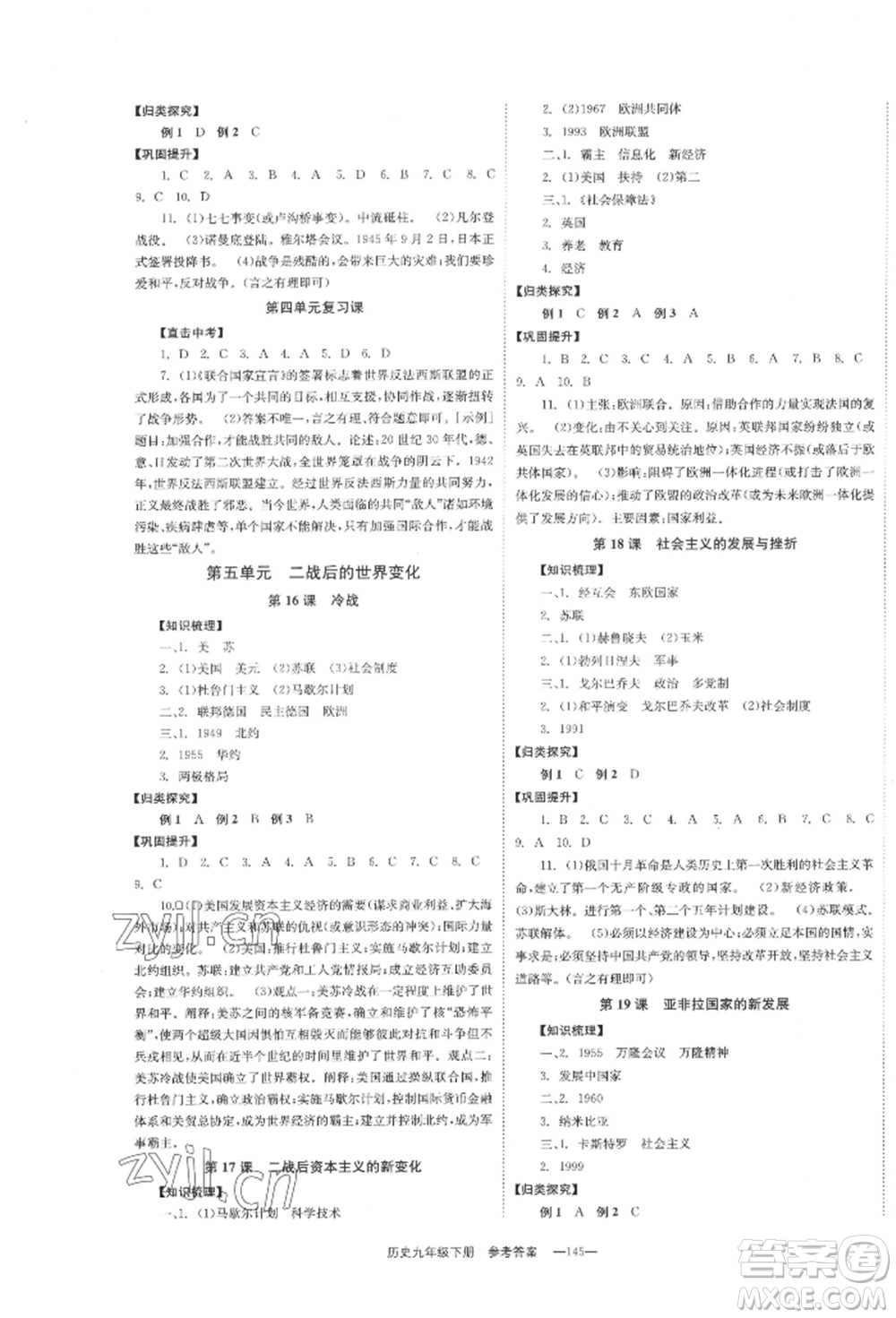 北京時(shí)代華文書(shū)局2022全效學(xué)習(xí)學(xué)業(yè)評(píng)價(jià)方案九年級(jí)下冊(cè)世界歷史人教版參考答案