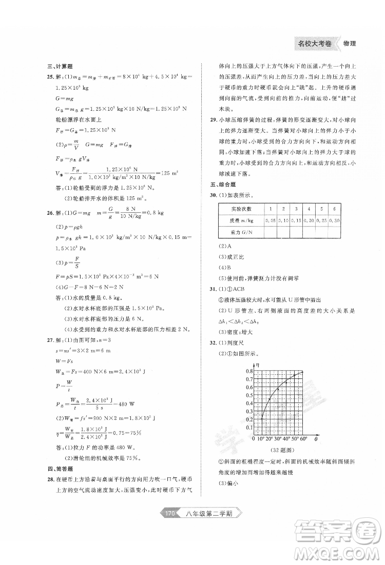 延邊大學(xué)出版社2022名校大考卷物理八年級下冊人教版大連專版答案