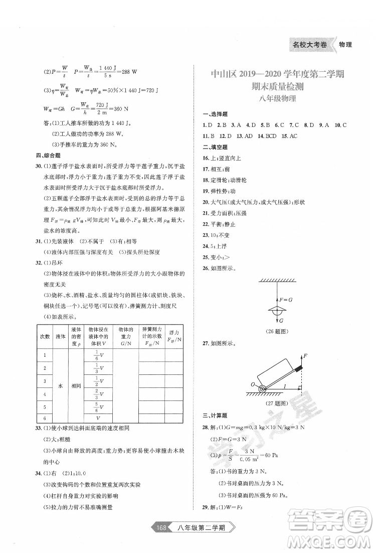 延邊大學(xué)出版社2022名校大考卷物理八年級下冊人教版大連專版答案