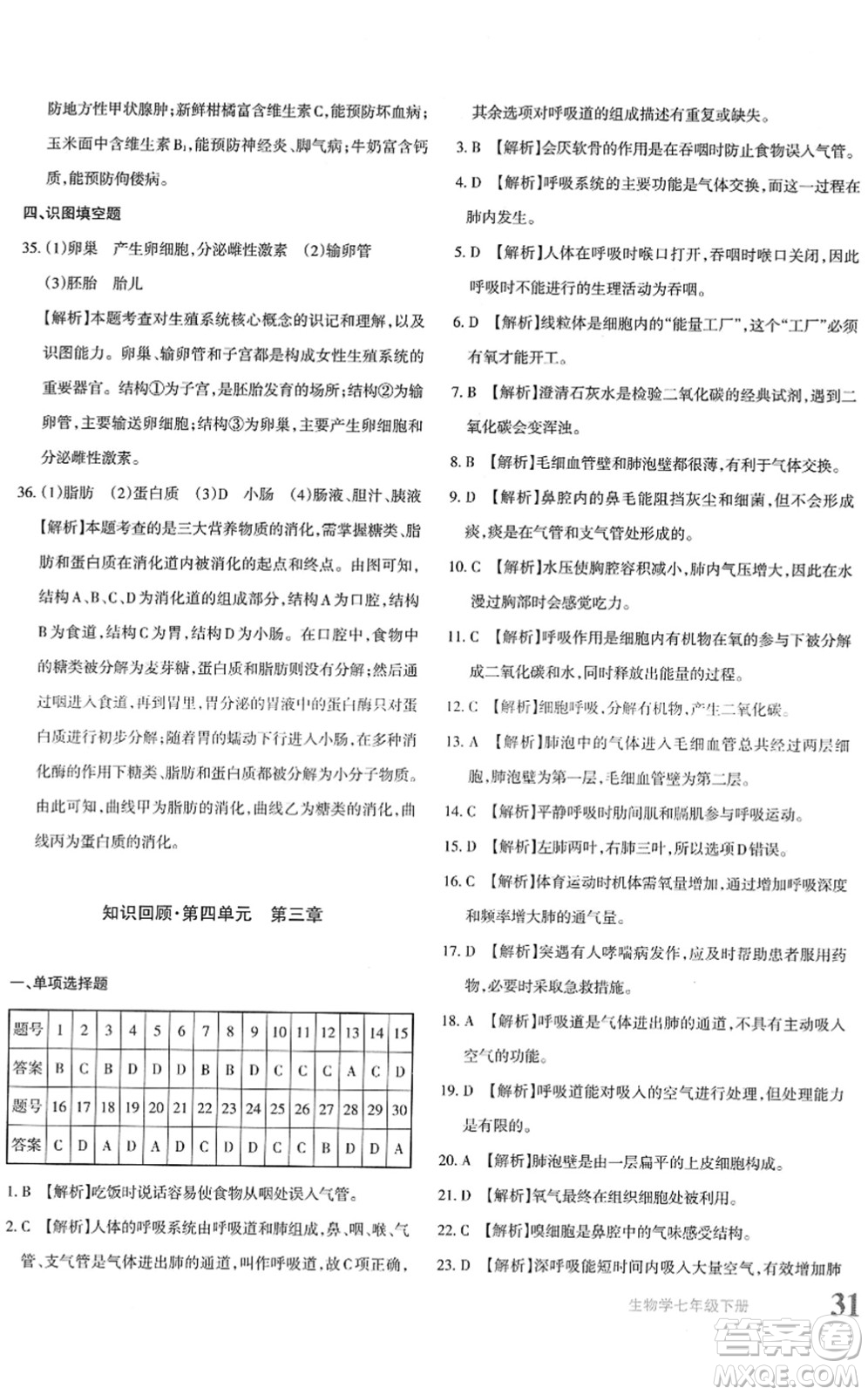 新疆青少年出版社2022優(yōu)學(xué)1+1評價與測試七年級生物下冊人教版答案