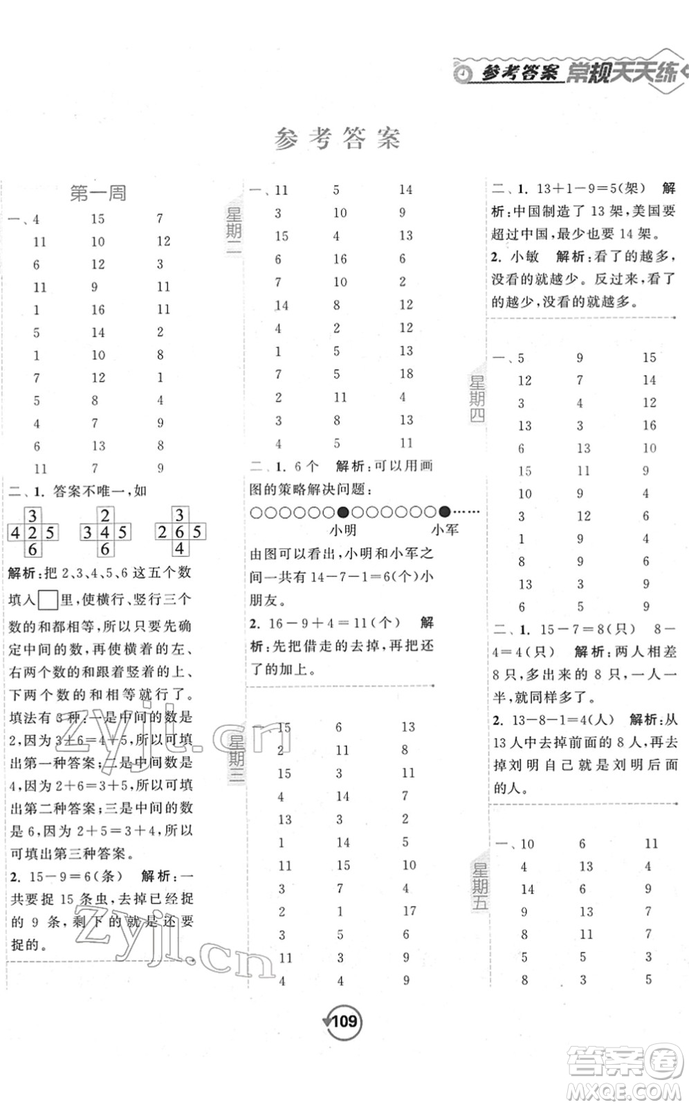 開明出版社2022常規(guī)天天練計(jì)算+提優(yōu)一年級(jí)數(shù)學(xué)下冊(cè)SJ蘇教版答案