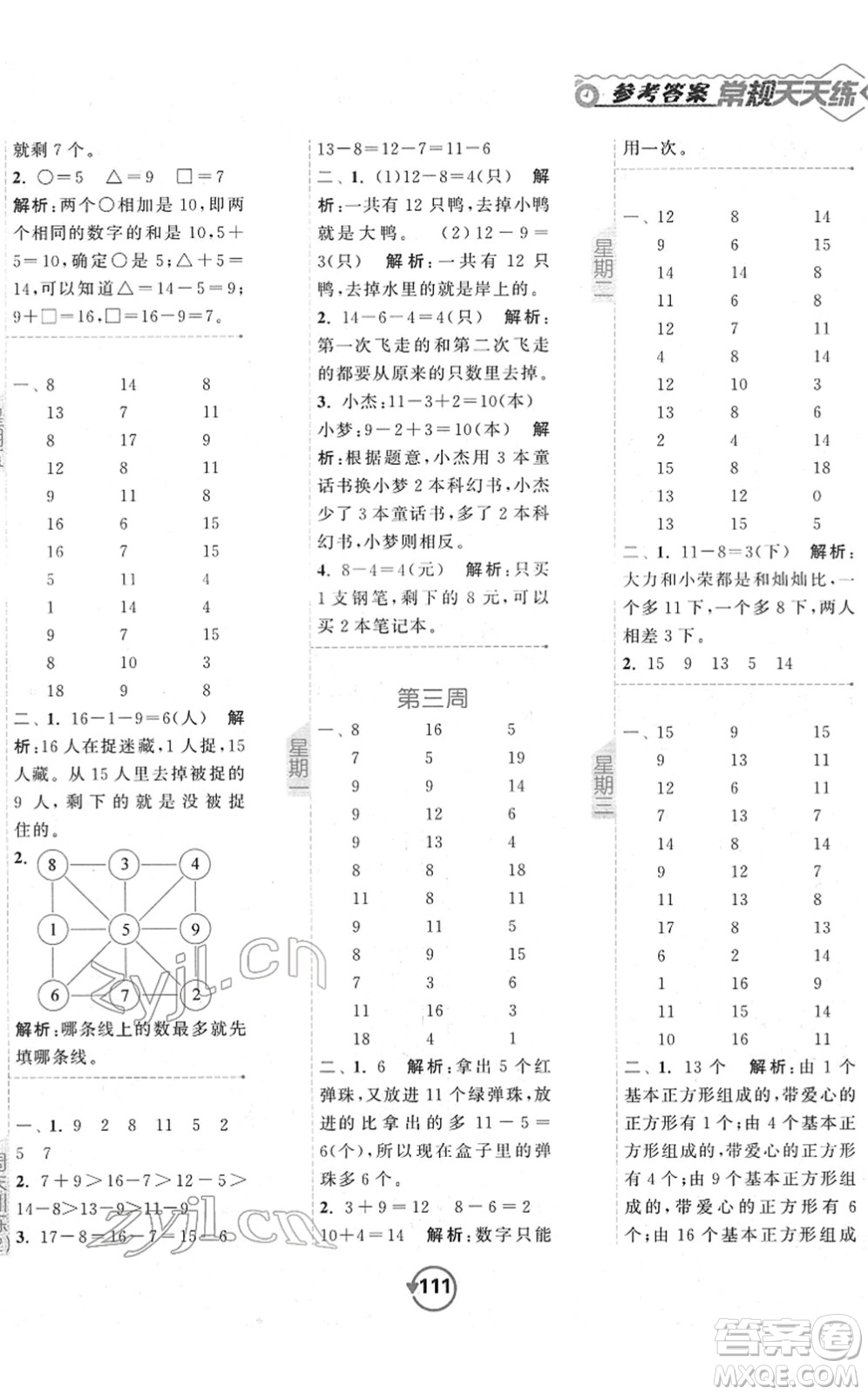 開明出版社2022常規(guī)天天練計(jì)算+提優(yōu)一年級(jí)數(shù)學(xué)下冊(cè)SJ蘇教版答案