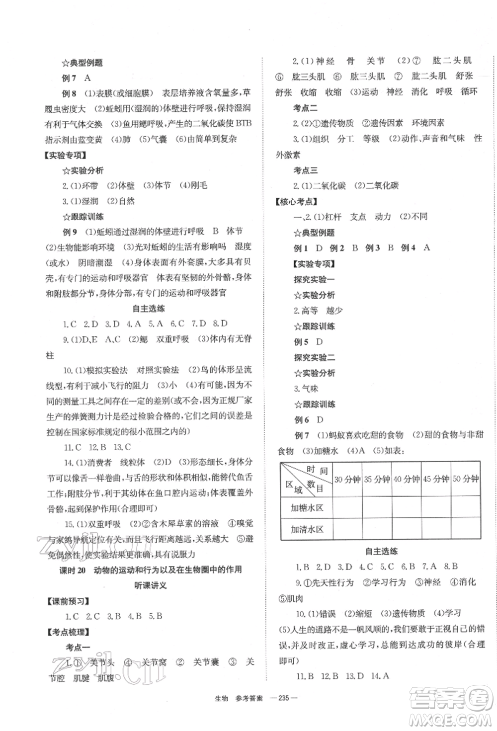 湖南師范大學(xué)出版社2022全效學(xué)習(xí)中考學(xué)練測(cè)聽(tīng)課講義生物通用版參考答案