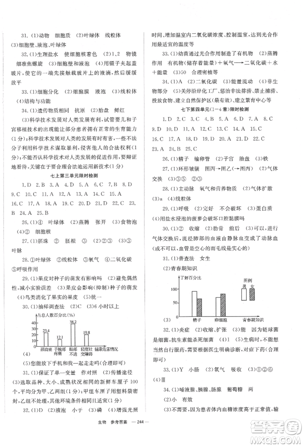 湖南師范大學(xué)出版社2022全效學(xué)習(xí)中考學(xué)練測(cè)聽(tīng)課講義生物通用版參考答案