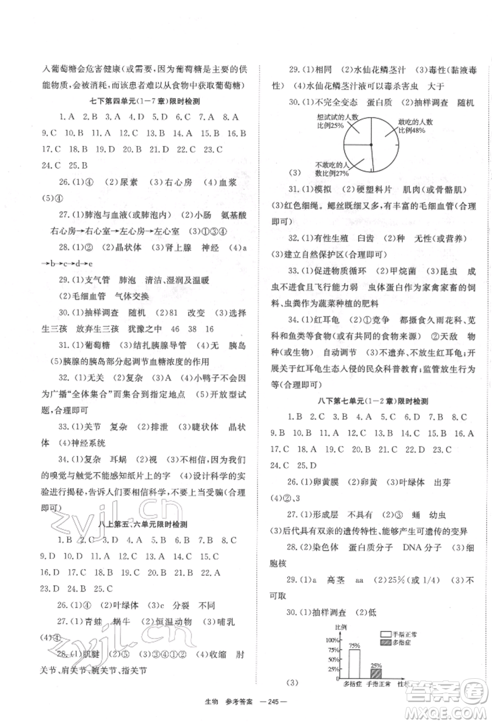 湖南師范大學(xué)出版社2022全效學(xué)習(xí)中考學(xué)練測(cè)聽(tīng)課講義生物通用版參考答案