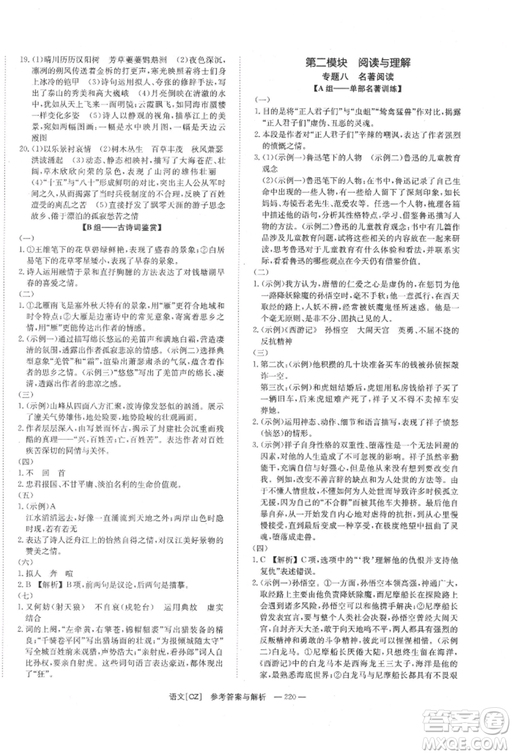 湖南師范大學(xué)出版社2022全效學(xué)習(xí)中考學(xué)練測(cè)聽課講義語文人教版郴州專版參考答案