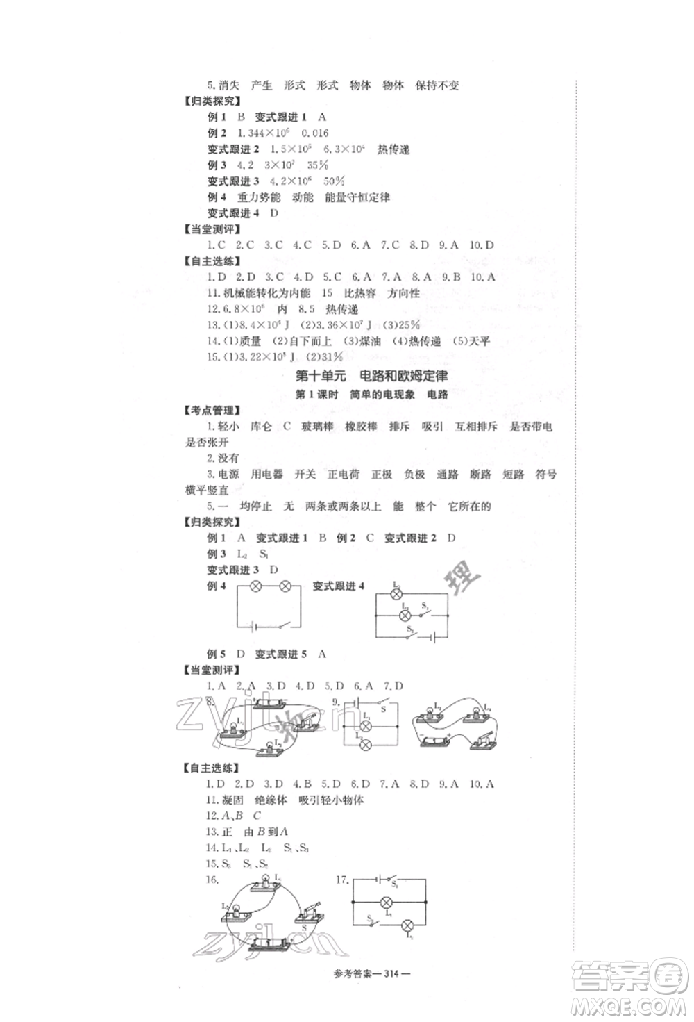 湖南師范大學(xué)出版社2022全效學(xué)習(xí)中考學(xué)練測聽課講義物理通用版參考答案