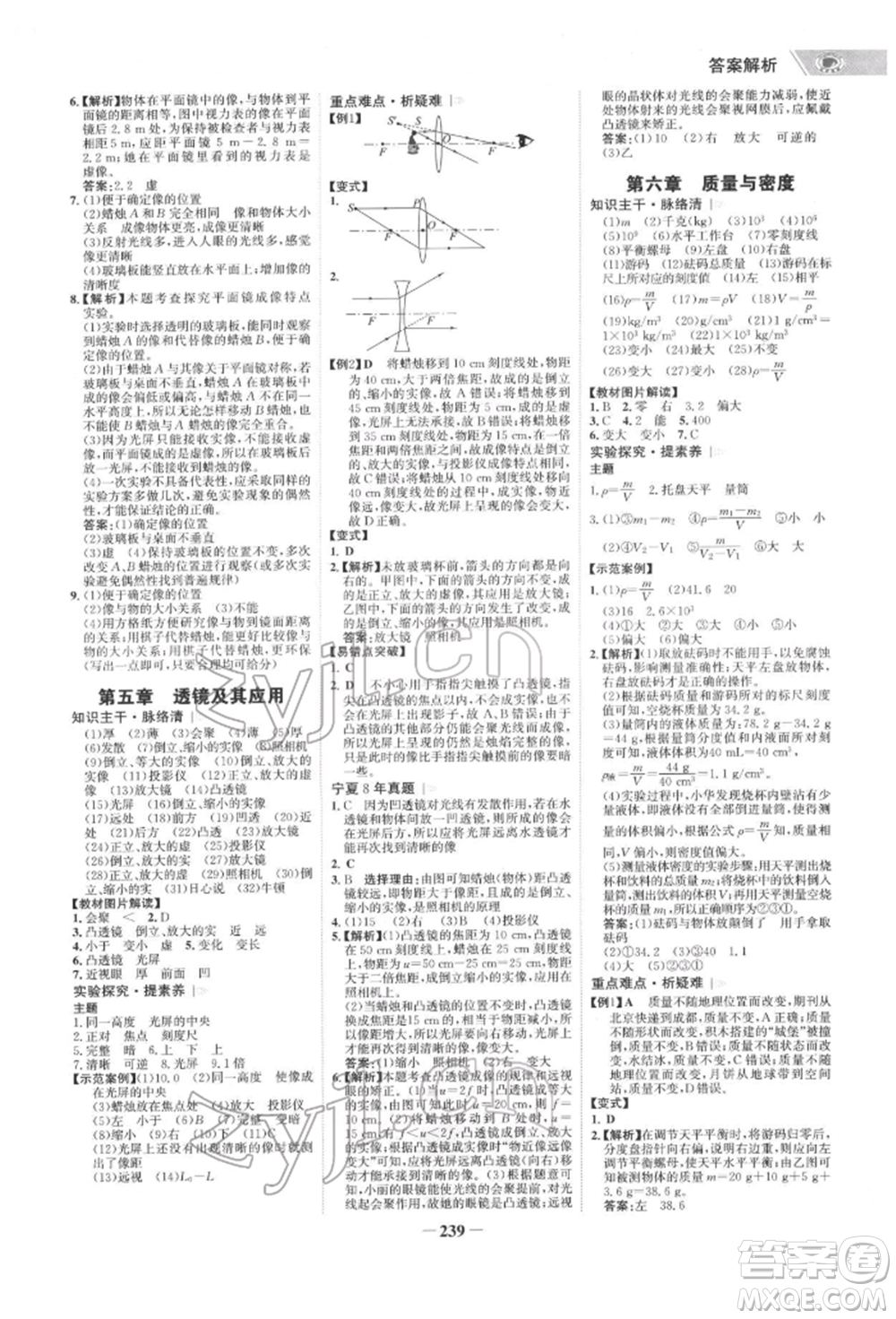 未來出版社2022世紀金榜初中全程復習方略物理通用版寧夏專版參考答案