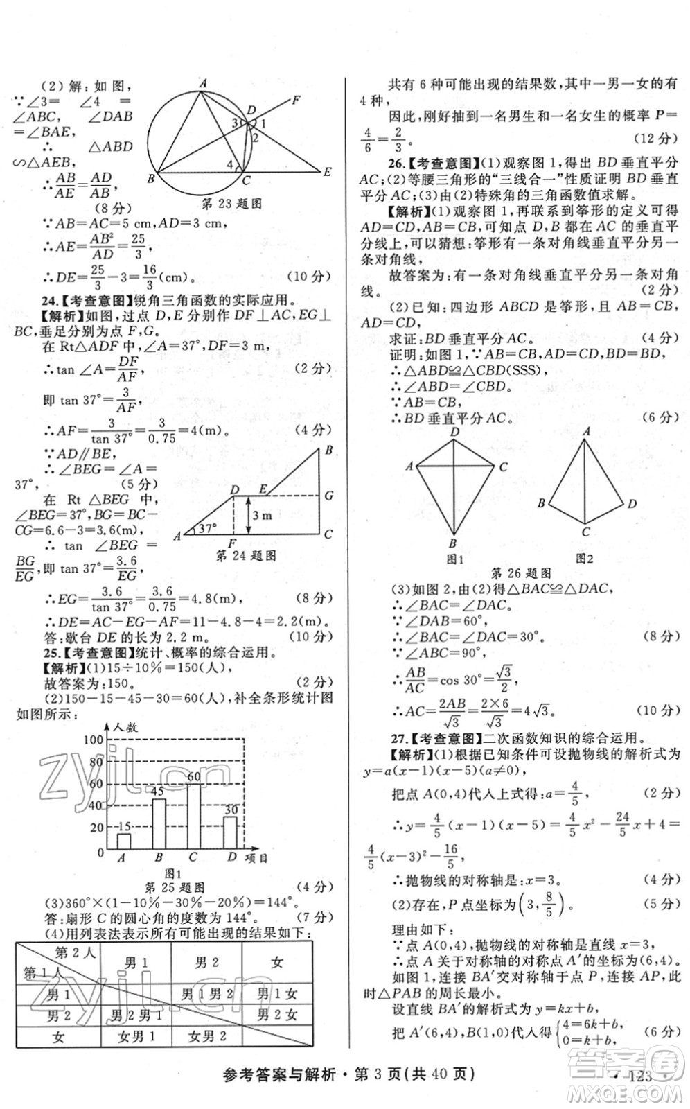 陜西師范大學出版總社2022青海省中考模擬試卷數(shù)學通用版答案