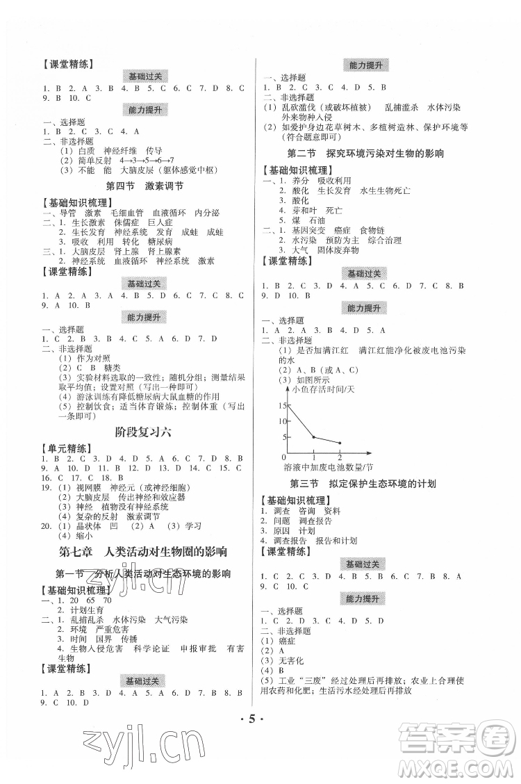 廣東人民出版社2022同步精練生物學(xué)七年級(jí)下冊(cè)人教版東莞專版答案