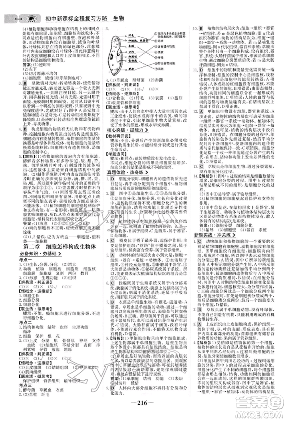 未來出版社2022世紀(jì)金榜初中全程復(fù)習(xí)方略生物人教版參考答案