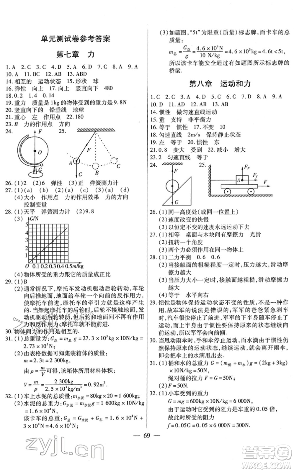 團結(jié)出版社2022全練練測考八年級物理下冊RJ人教版答案