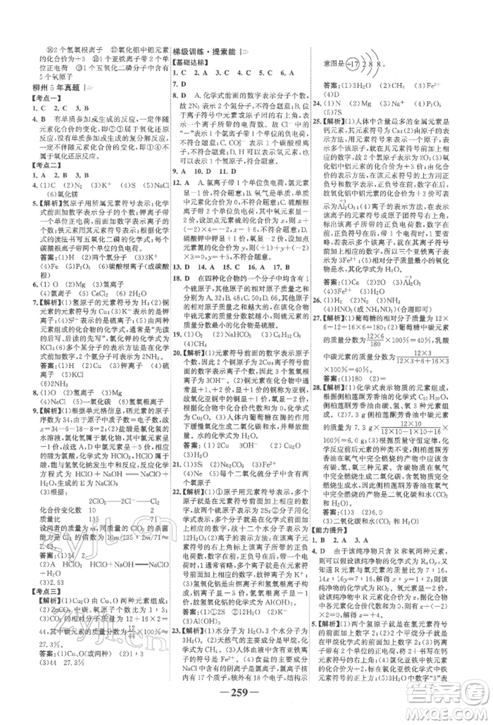 延邊大學(xué)出版社2022世紀(jì)金榜初中全程復(fù)習(xí)方略化學(xué)人教版柳州專版參考答案