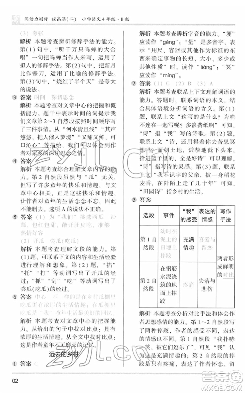 江蘇鳳凰文藝出版社2022木頭馬閱讀力測(cè)評(píng)四年級(jí)語(yǔ)文下冊(cè)B版廣東專版答案