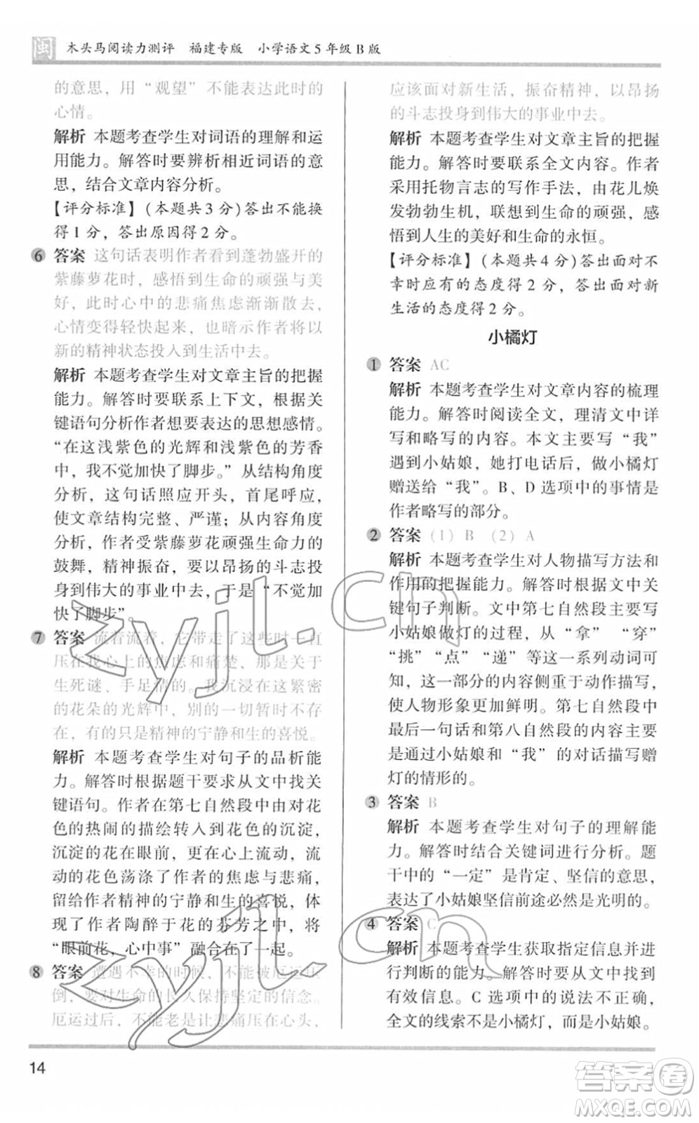 鷺江出版社2022木頭馬閱讀力測(cè)評(píng)五年級(jí)語文下冊(cè)B版福建專版答案