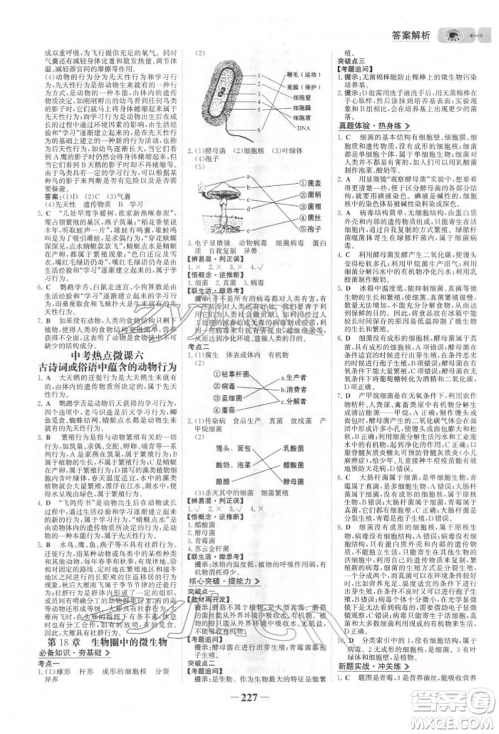 未來(lái)出版社2022世紀(jì)金榜初中全程復(fù)習(xí)方略生物北師大版參考答案