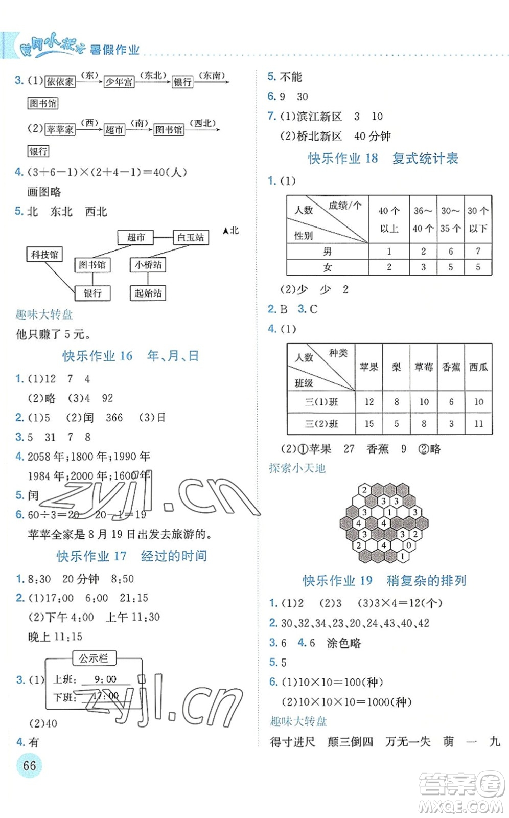 龍門書局2022黃岡小狀元暑假作業(yè)3升4銜接三年級數學人教版答案