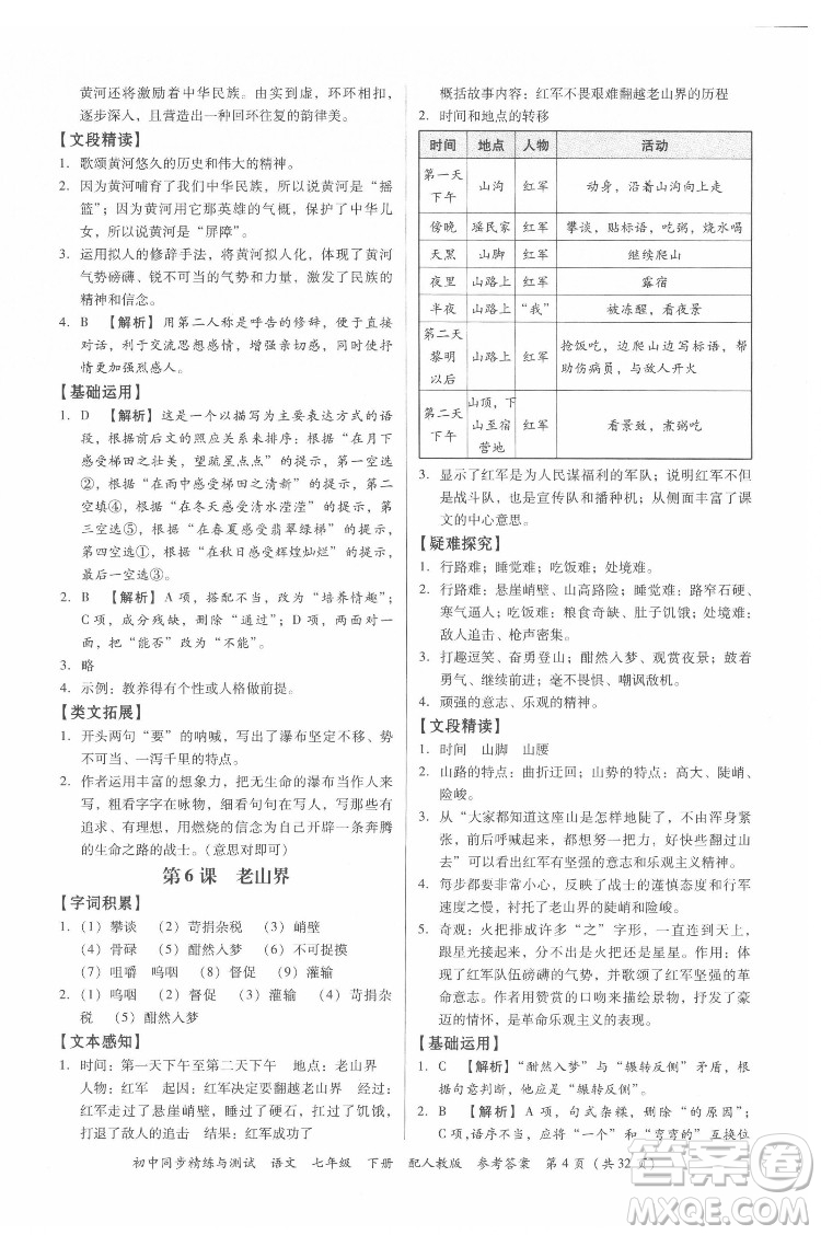 廣東教育出版社2022初中同步精練與測(cè)試語(yǔ)文七年級(jí)下冊(cè)人教版答案