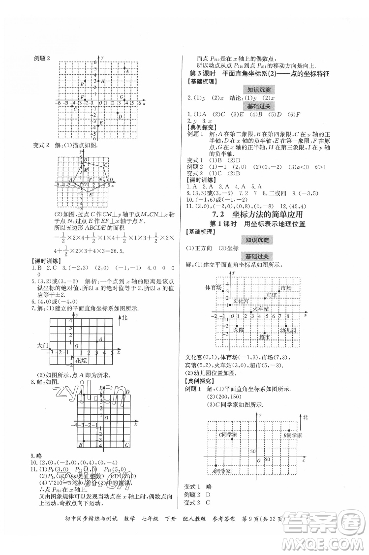 廣東教育出版社2022初中同步精練與測試數(shù)學(xué)七年級下冊人教版答案