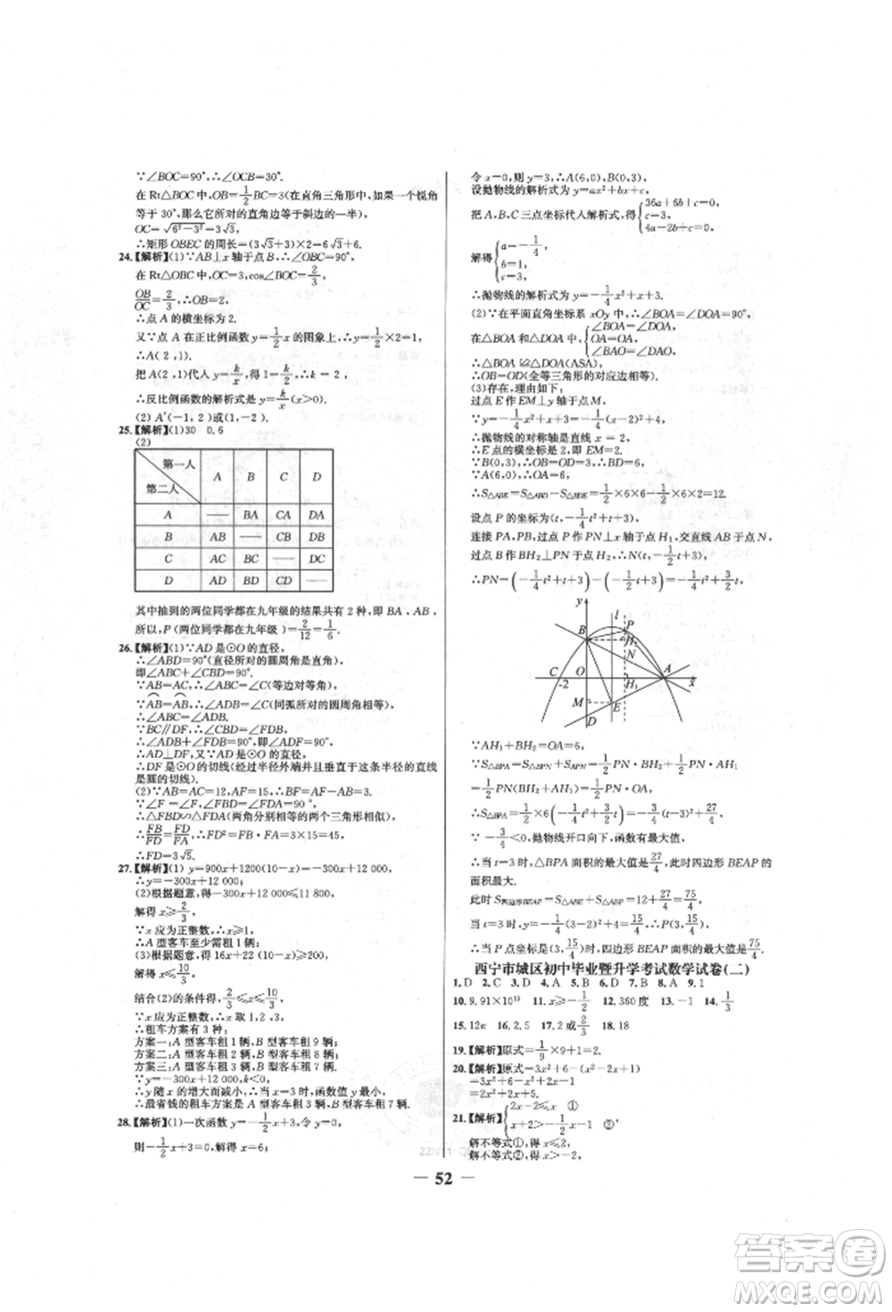 未來出版社2022世紀(jì)金榜初中全程復(fù)習(xí)方略數(shù)學(xué)人教版青海專版參考答案