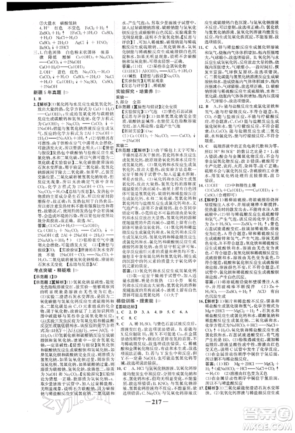 河北少年兒童出版社2022世紀金榜初中全程復習方略化學人教版新疆專版參考答案