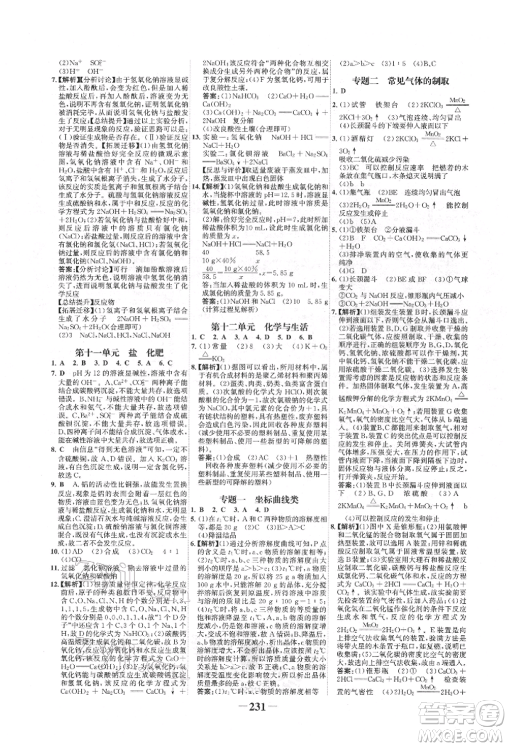 河北少年兒童出版社2022世紀金榜初中全程復習方略化學人教版新疆專版參考答案