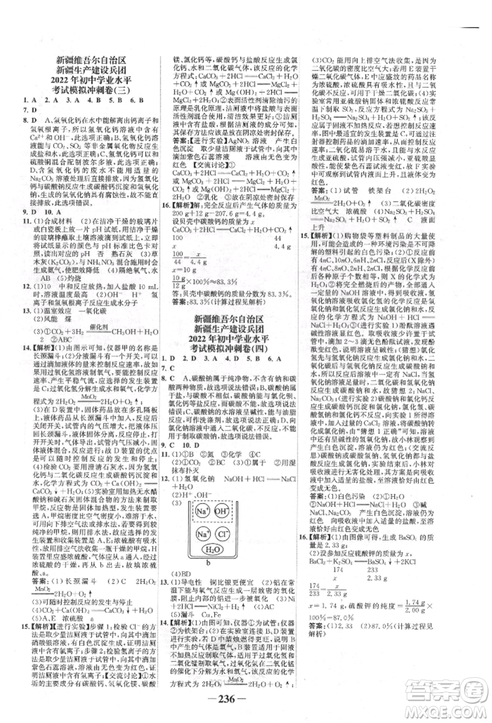 河北少年兒童出版社2022世紀金榜初中全程復習方略化學人教版新疆專版參考答案