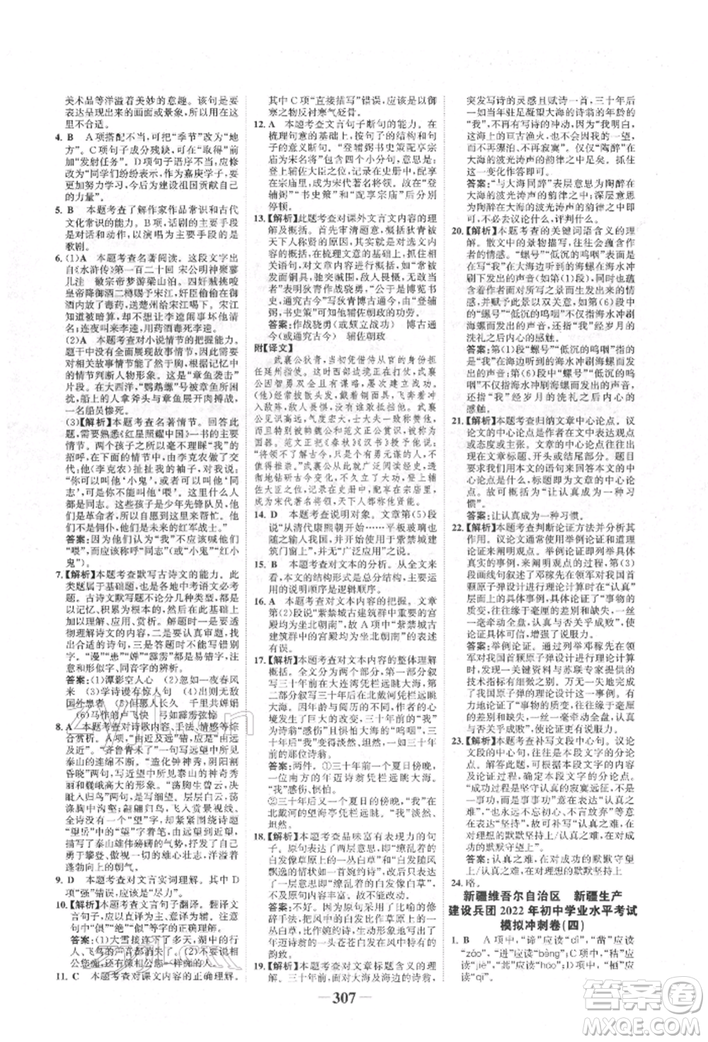 河北少年兒童出版社2022世紀金榜初中全程復習方略語文人教版新疆專版參考答案