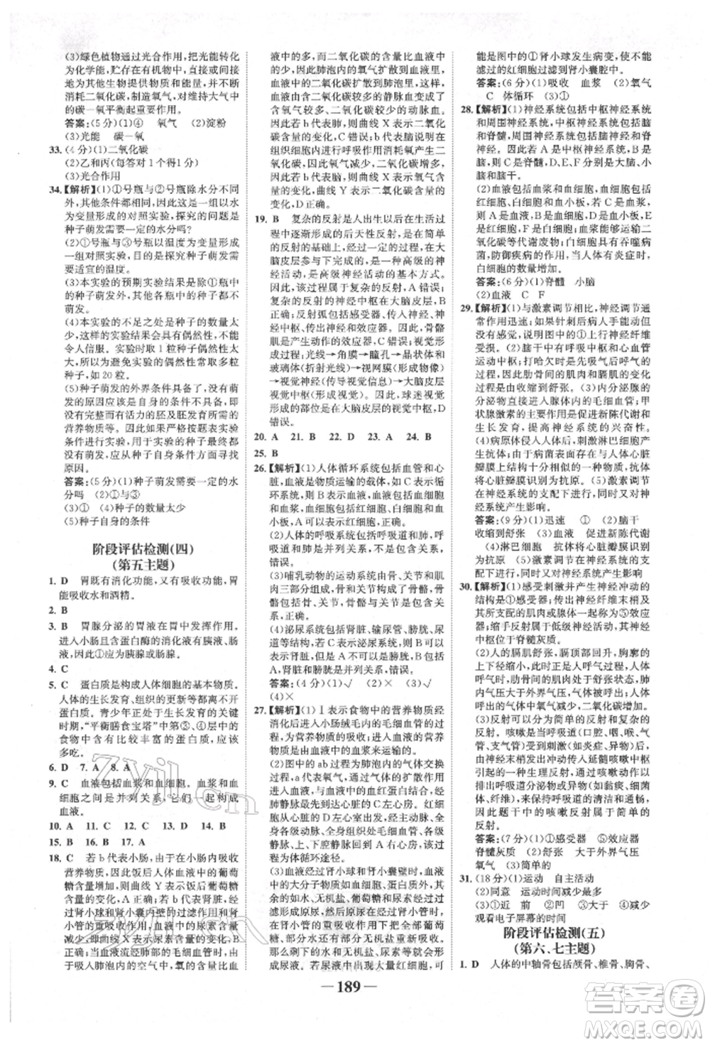 浙江科學(xué)技術(shù)出版社2022世紀(jì)金榜初中全程復(fù)習(xí)方略生物通用版福建專版參考答案