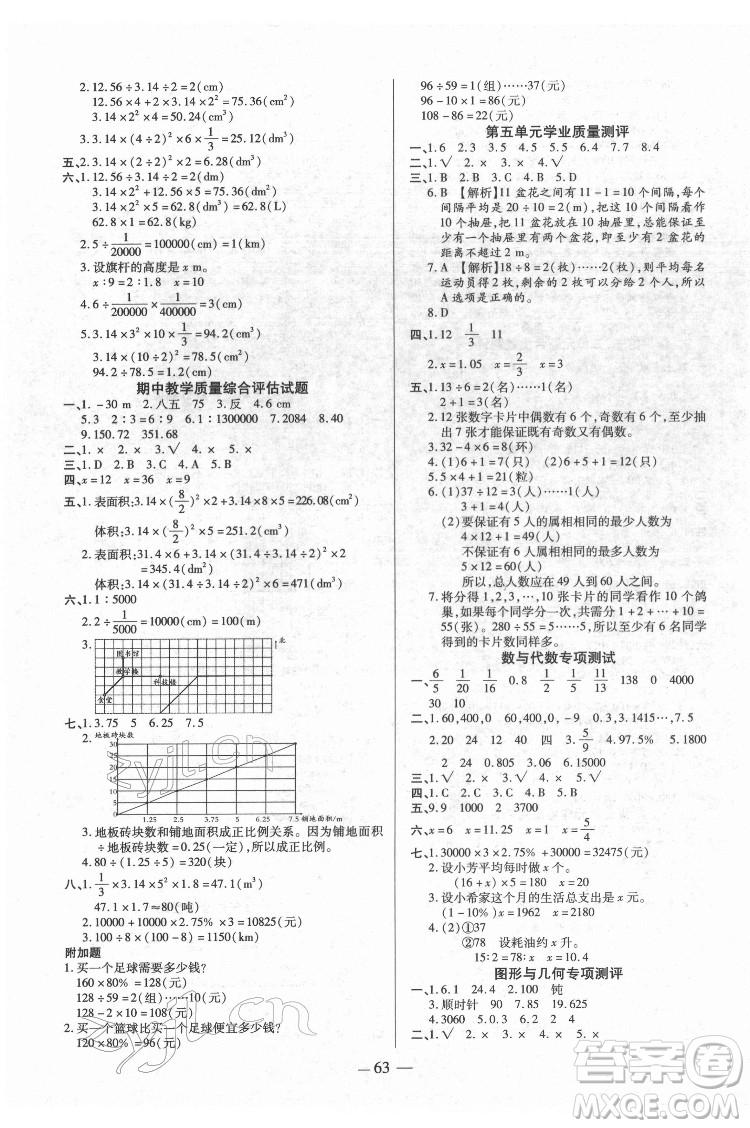 沈陽(yáng)出版社2022紅領(lǐng)巾樂(lè)園數(shù)學(xué)六年級(jí)下冊(cè)A版人教版答案