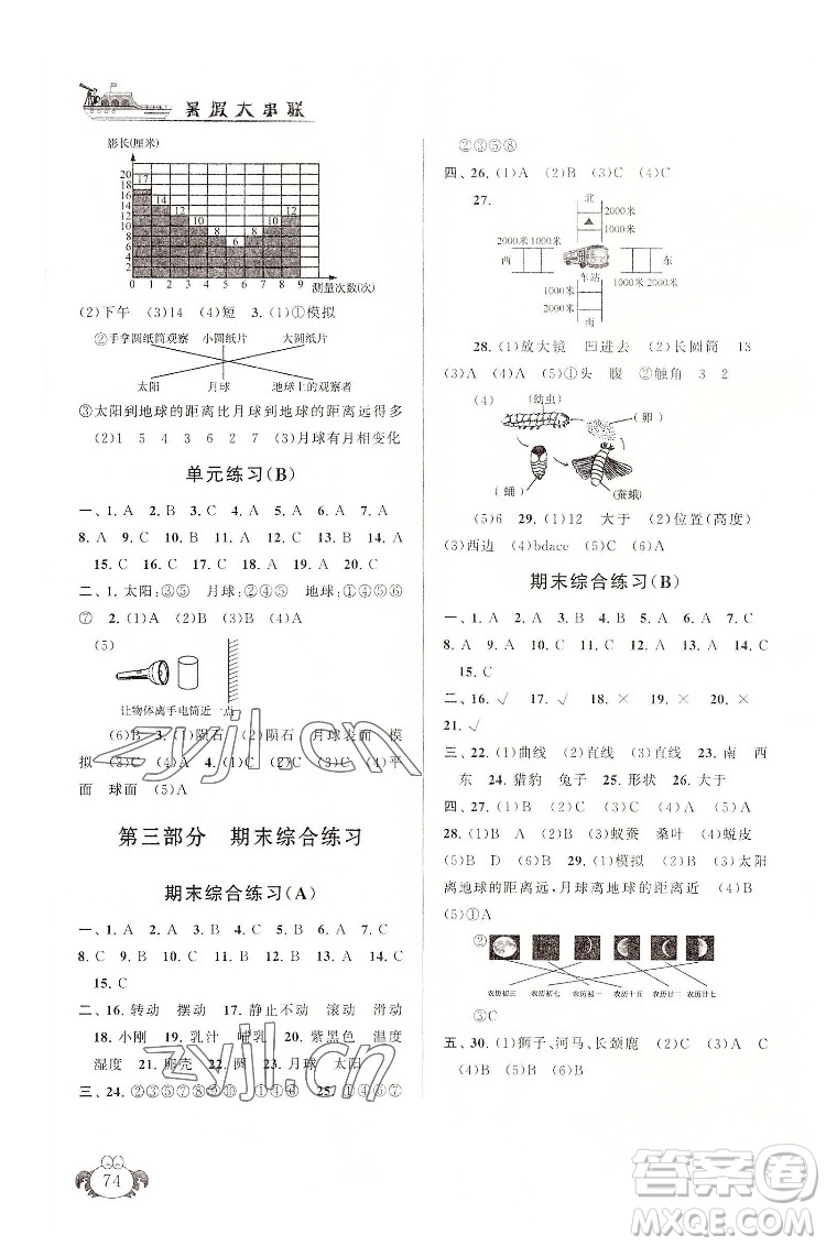 安徽人民出版社2022暑假大串聯(lián)科學(xué)三年級教育科學(xué)教材適用答案