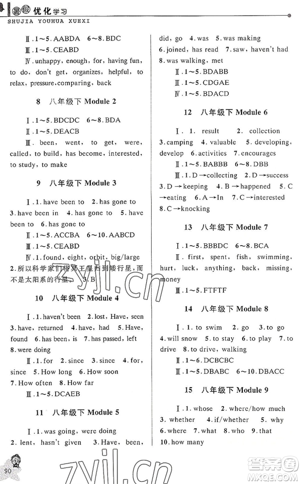 中國和平出版社2022暑假優(yōu)化學(xué)習(xí)八年級英語W外研版答案