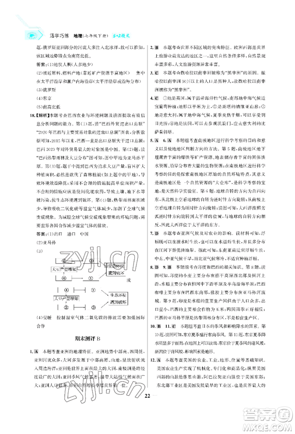 浙江科學(xué)技術(shù)出版社2022世紀(jì)金榜活學(xué)巧練七年級下冊地理冀教版參考答案