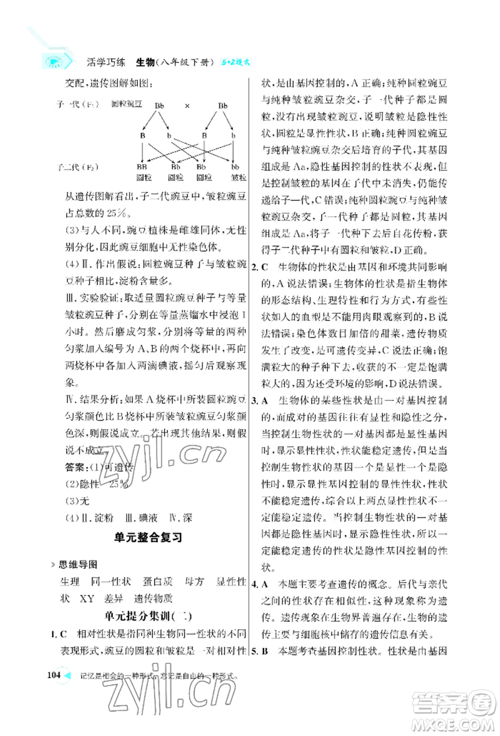 浙江科學(xué)技術(shù)出版社2022世紀(jì)金榜活學(xué)巧練八年級(jí)下冊生物人教版參考答案