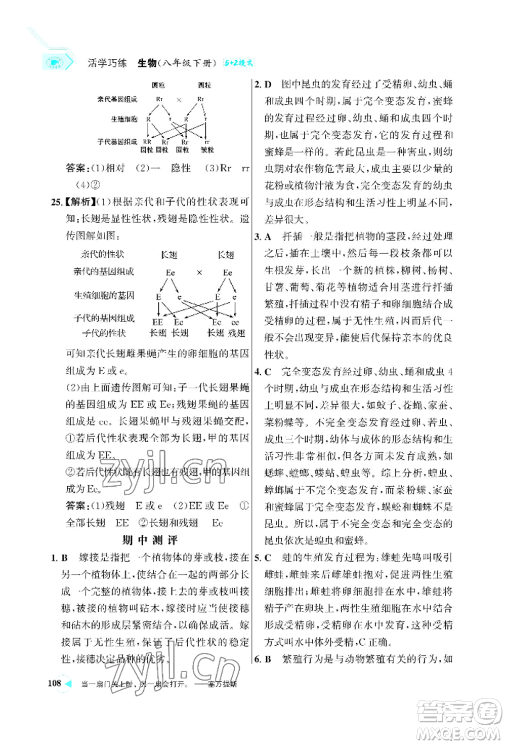 浙江科學(xué)技術(shù)出版社2022世紀(jì)金榜活學(xué)巧練八年級(jí)下冊生物人教版參考答案