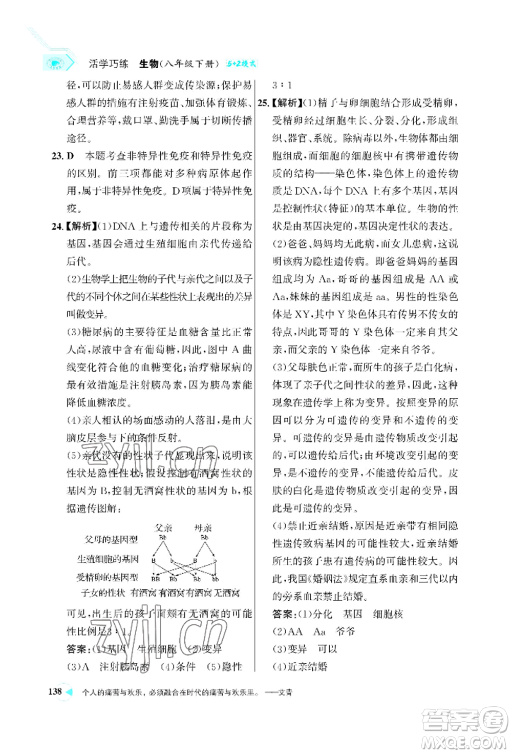 浙江科學(xué)技術(shù)出版社2022世紀(jì)金榜活學(xué)巧練八年級(jí)下冊生物人教版參考答案