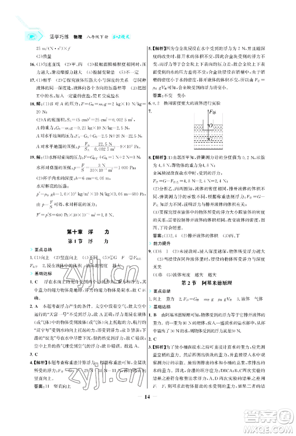 浙江科學(xué)技術(shù)出版社2022世紀(jì)金榜活學(xué)巧練八年級(jí)下冊(cè)物理人教版參考答案