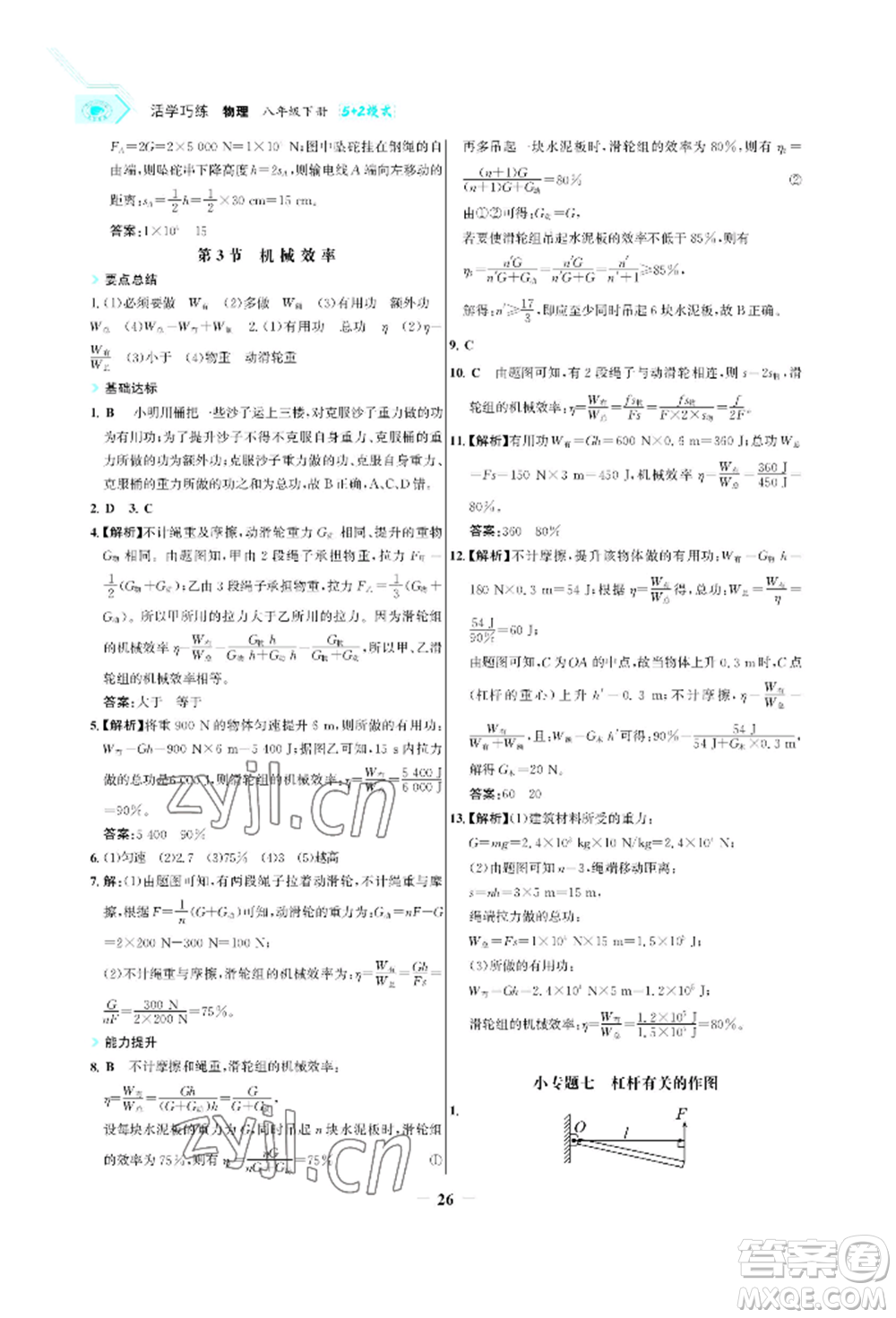 浙江科學(xué)技術(shù)出版社2022世紀(jì)金榜活學(xué)巧練八年級(jí)下冊(cè)物理人教版參考答案