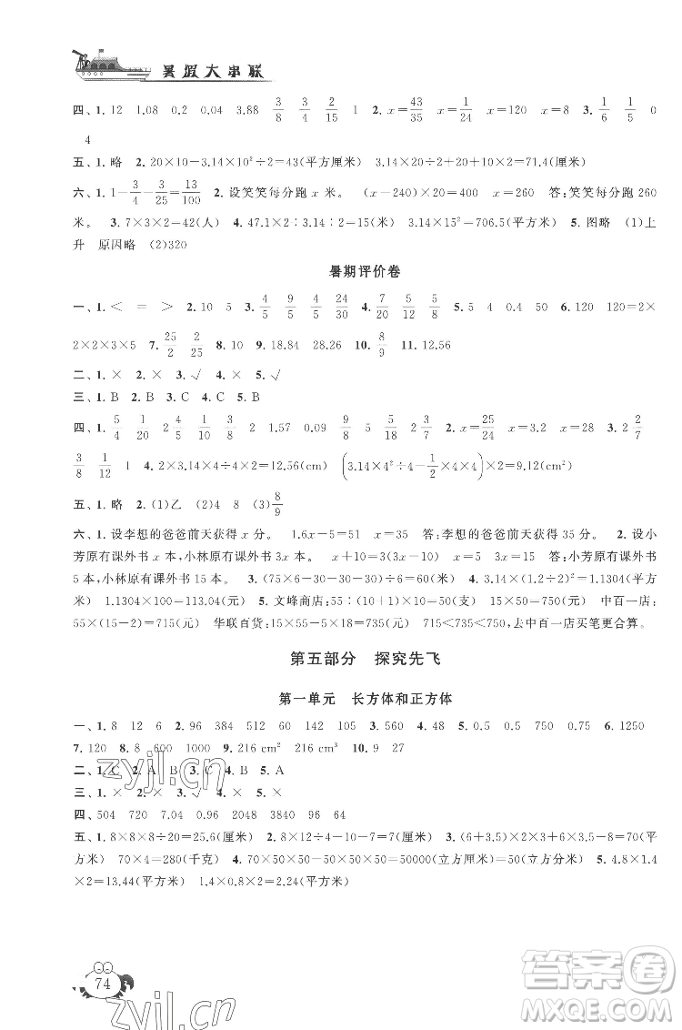 安徽人民出版社2022暑假大串聯(lián)數(shù)學(xué)五年級江蘇版適用答案