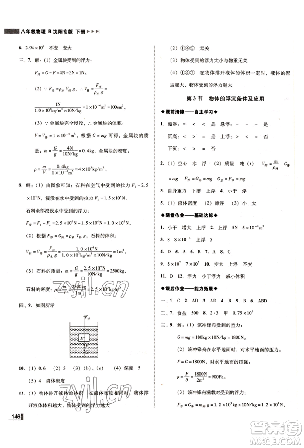 北方婦女兒童出版社2022勝券在握遼寧作業(yè)分層培優(yōu)學(xué)案八年級下冊物理人教版沈陽專版參考答案