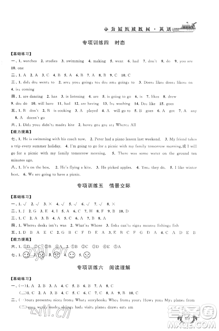 安徽人民出版社2022暑假大串聯(lián)英語(yǔ)小升初銜接教材人教版答案