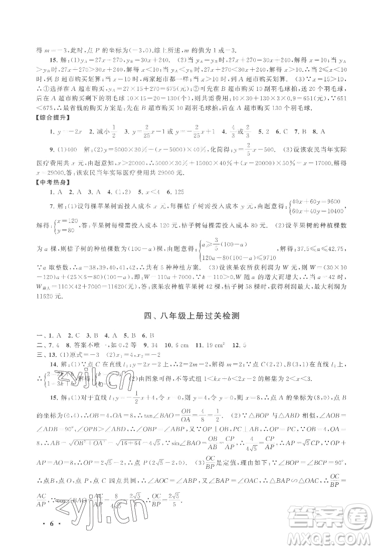 黃山出版社2022暑假大串聯(lián)數(shù)學(xué)八年級江蘇科技教材適用答案