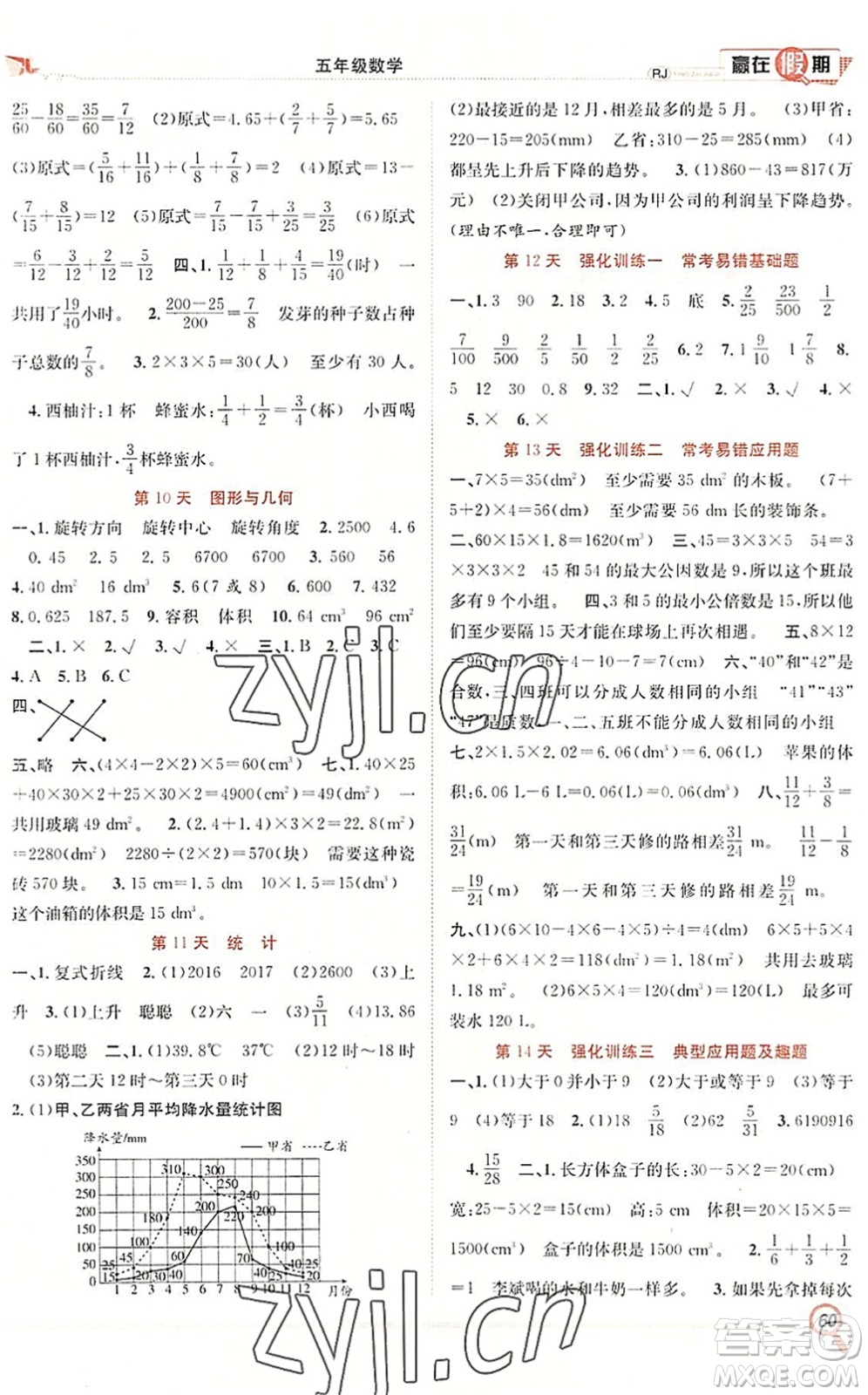 合肥工業(yè)大學(xué)出版社2022贏在假期期末+暑假五年級(jí)數(shù)學(xué)RJ人教版答案